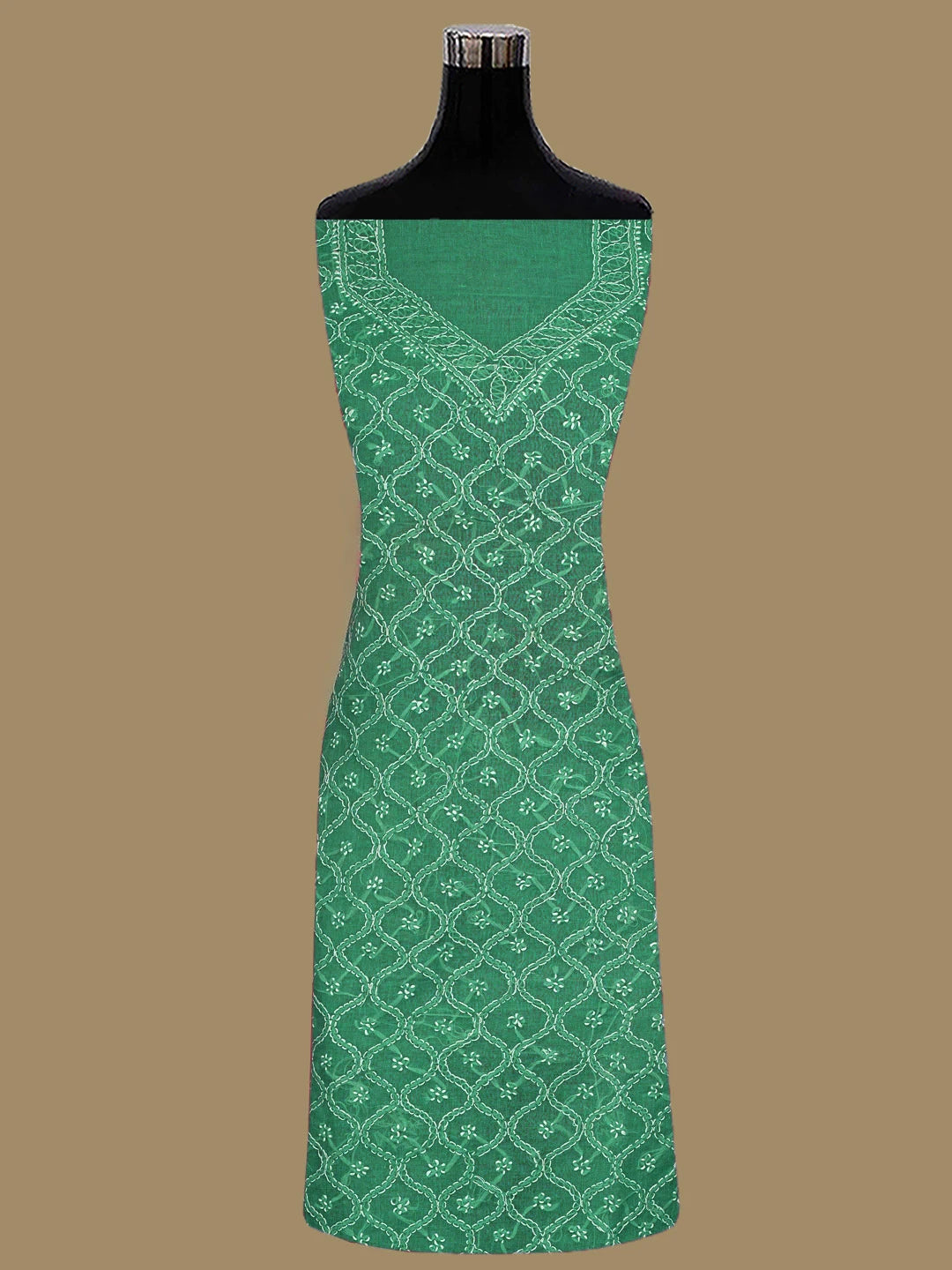 Ada Hand Embroidered Juniper Green Cotton Lucknowi Chikankari Unstitched Suit Piece 01A853591