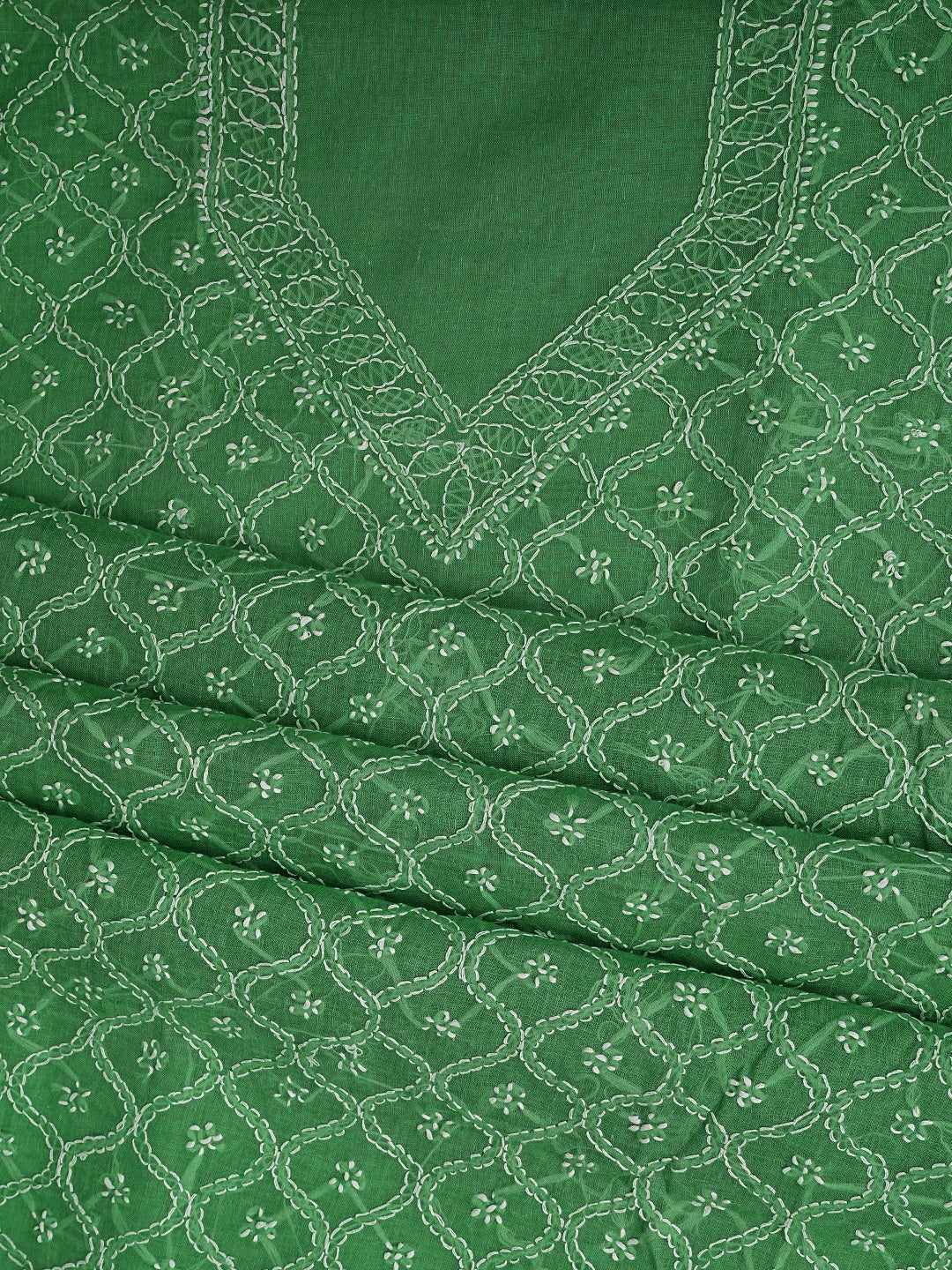 Ada Hand Embroidered Juniper Green Cotton Lucknowi Chikankari Unstitched Suit Piece 01A853591
