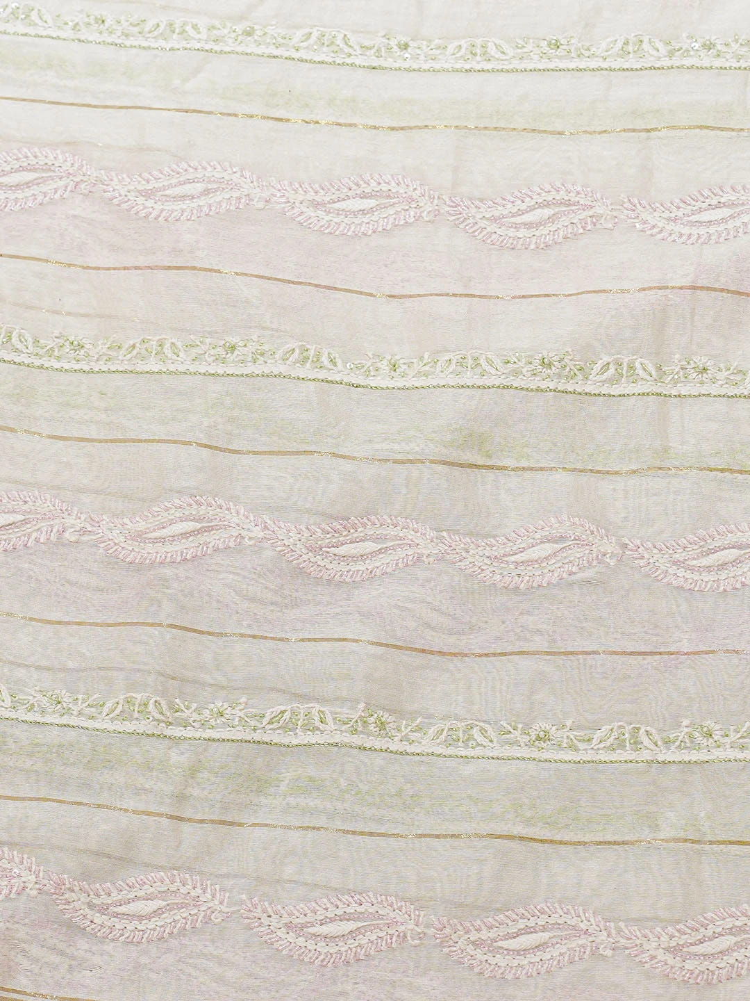 Ada Hand Embroidered Off White Chanderi Lucknowi Chikankari Saree And Blouse With Cutdana Work 01A681217