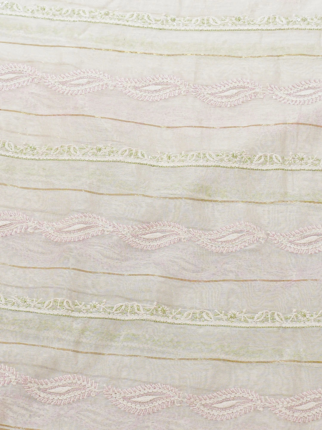 Ada Hand Embroidered Off White Chanderi Lucknowi Chikankari Saree And Blouse With Cutdana Work 01A681217