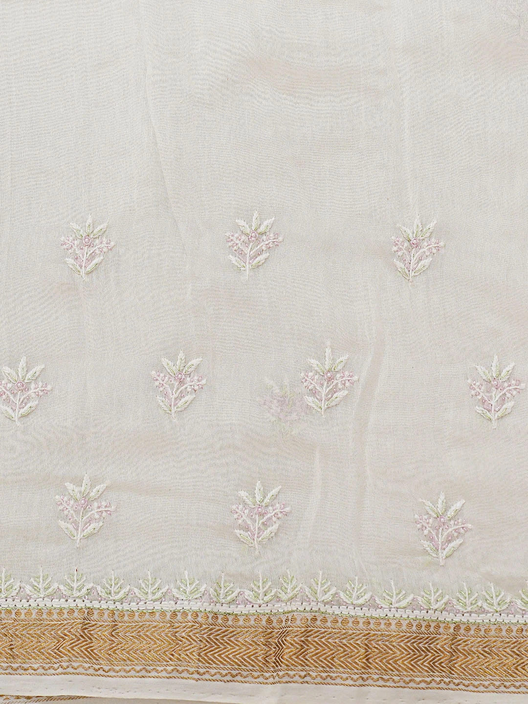 Ada Hand Embroidered Off White Chanderi Lucknowi Chikankari Saree And Blouse With Cutdana Work 01A681217