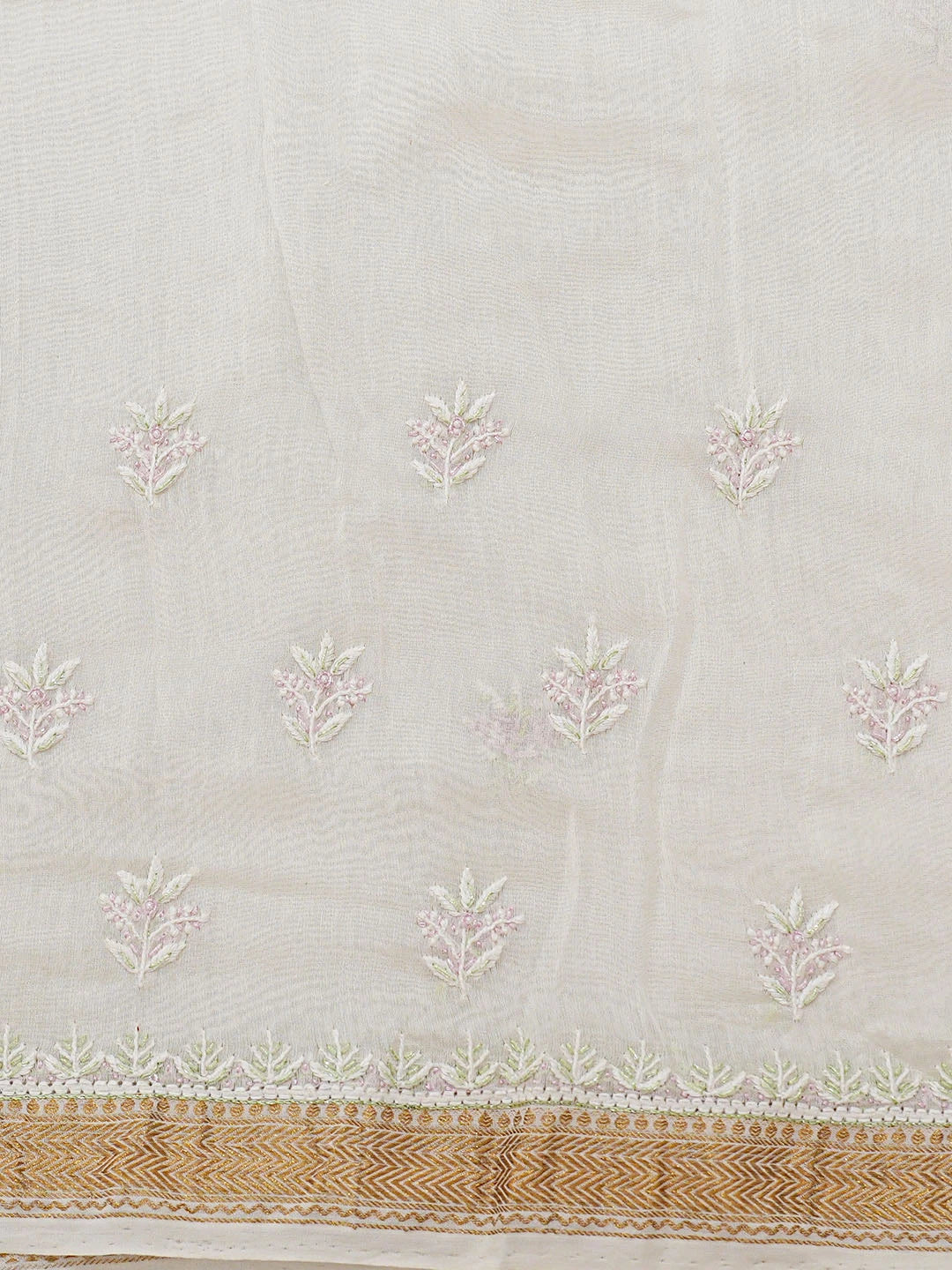 Ada Hand Embroidered Off White Chanderi Lucknowi Chikankari Saree And Blouse With Cutdana Work 01A681217