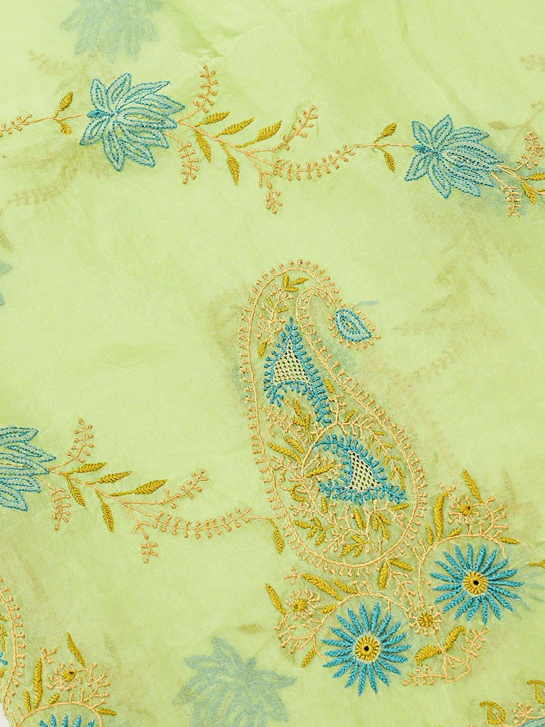 Ada Hand Embroidered Green Organza Lucknowi Chikankari Saree and Blouse With Zari Work 01A593455