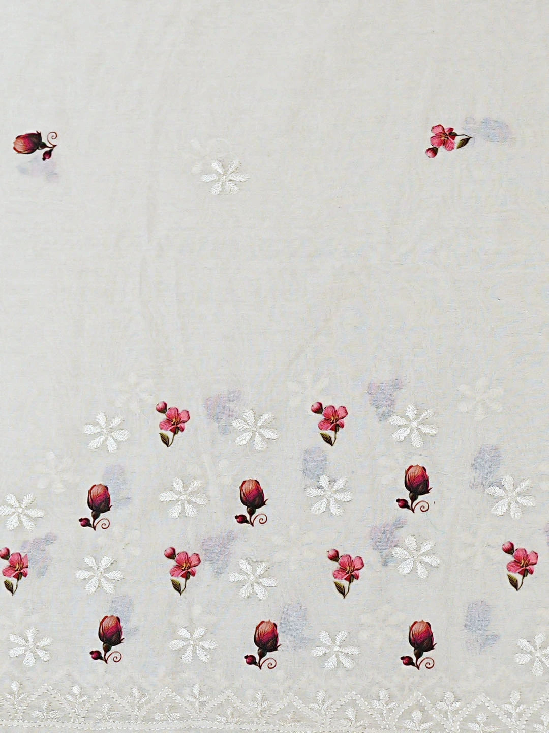 Ada Hand Embroidered White Printed Chanderi Lucknowi Chikankari Saree With Blouse 01A509515