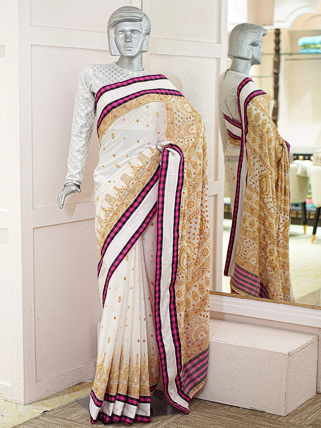 Ada Hand Embroidered Off White Pure Georgette Lucknowi Chikankari Saree With Blouse A514900