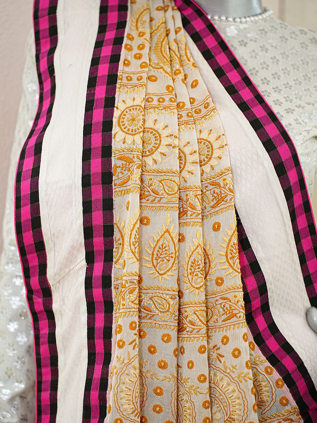 Ada Hand Embroidered Off White Pure Georgette Lucknowi Chikankari Saree With Blouse A514900