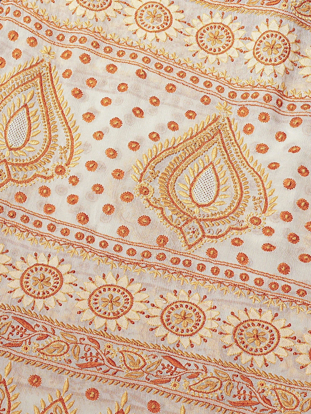 Ada Hand Embroidered Off White Pure Georgette Lucknowi Chikankari Saree With Blouse A514900