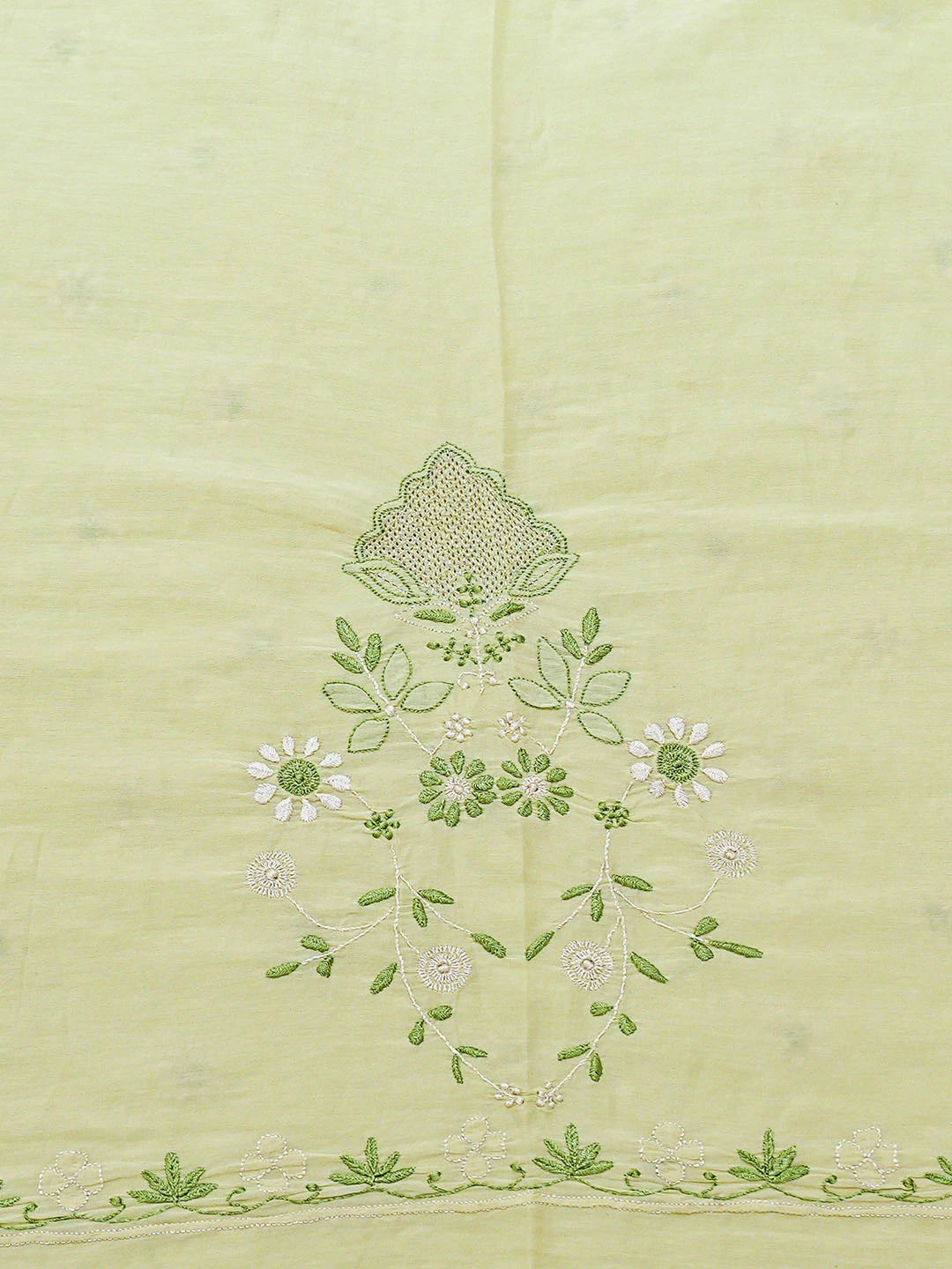 Ada Hand Embroidered Pista Green Banana Lucknowi Chikankari Saree and Blouse With Zari Work 01A616173
