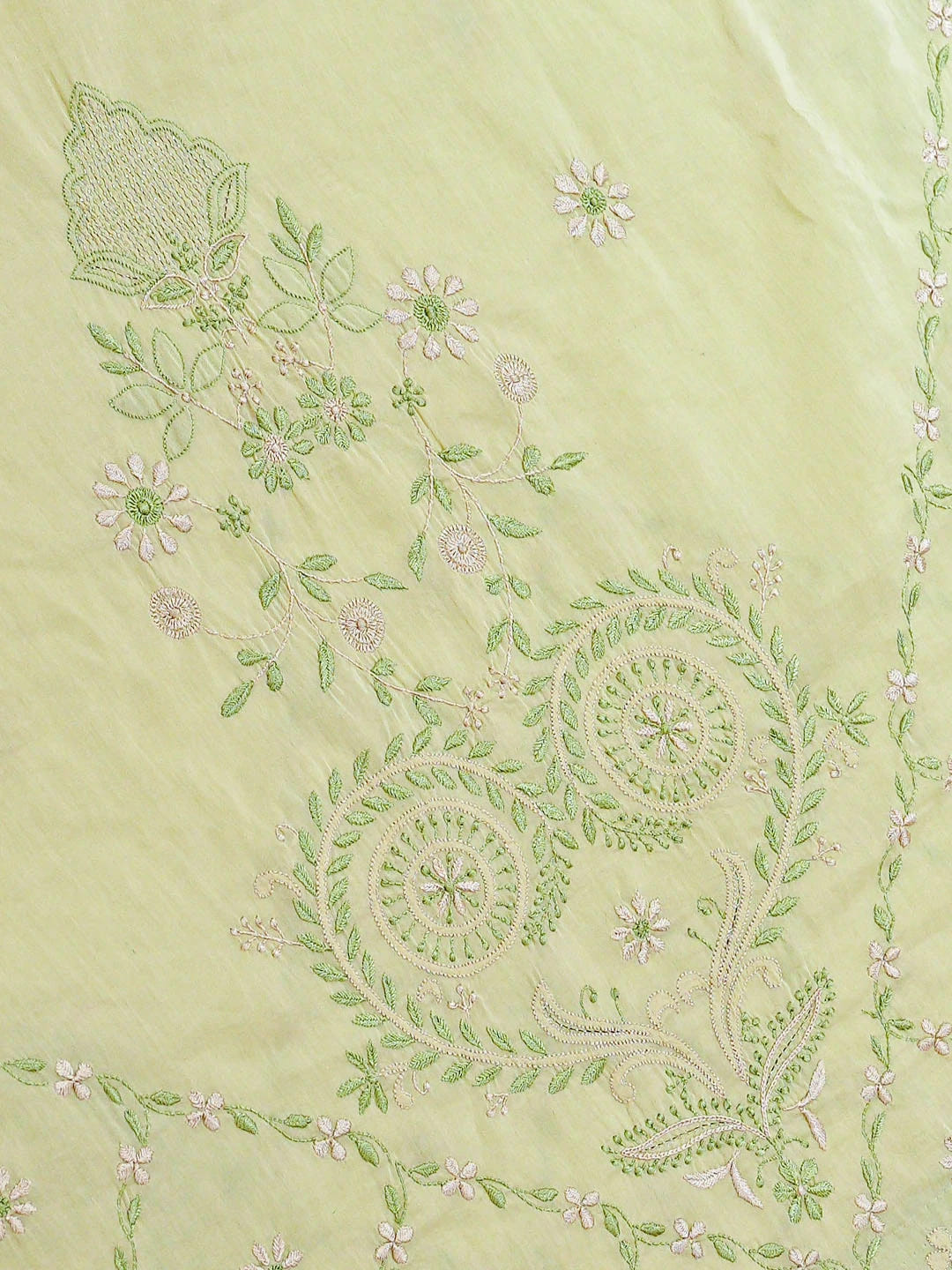 Ada Hand Embroidered Pista Green Banana Lucknowi Chikankari Saree and Blouse With Zari Work 01A616173