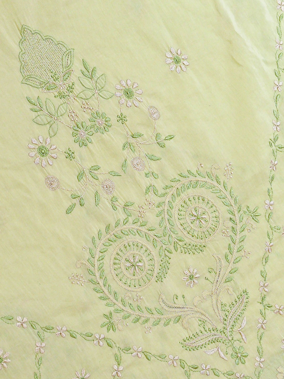 Ada Hand Embroidered Pista Green Banana Lucknowi Chikankari Saree and Blouse With Zari Work 01A616173