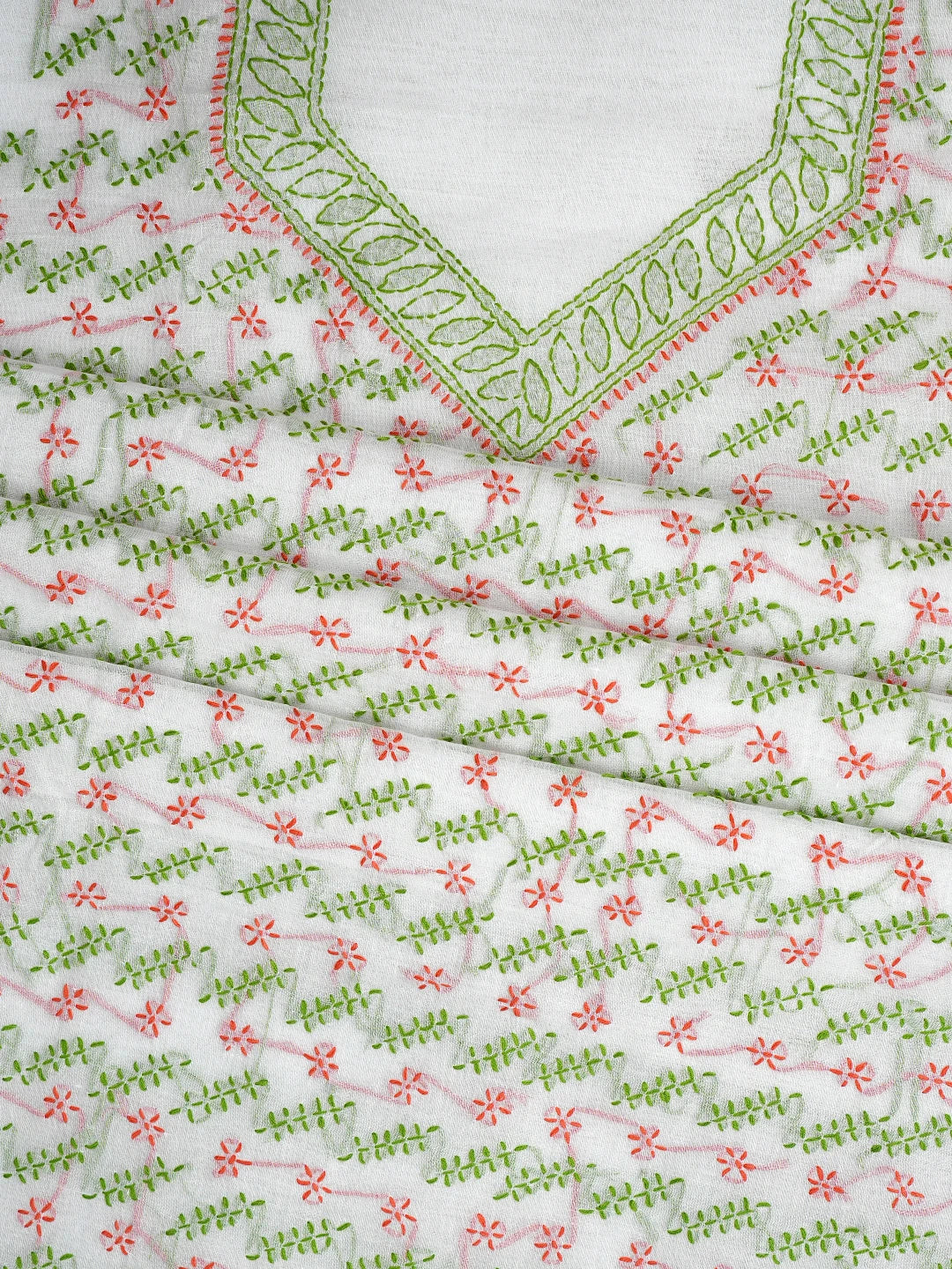 Ada Hand Embroidered White Cotton Lucknowi Chikankari Unstitched Suit Piece 01A853427