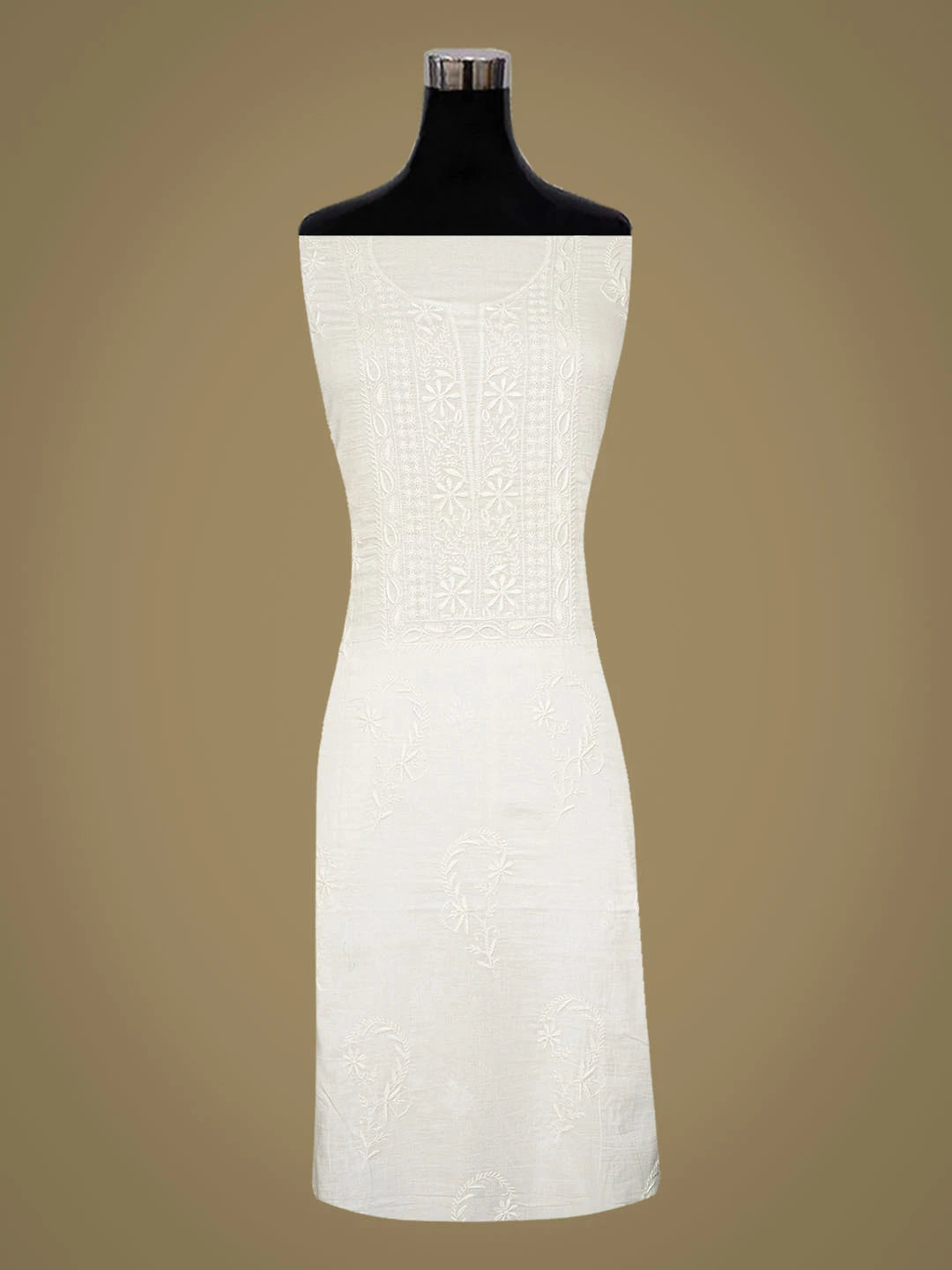 Ada Hand Embroidered White Cotton Lucknowi Chikankari Unstitched Kurta Dupatta Set 01A392187