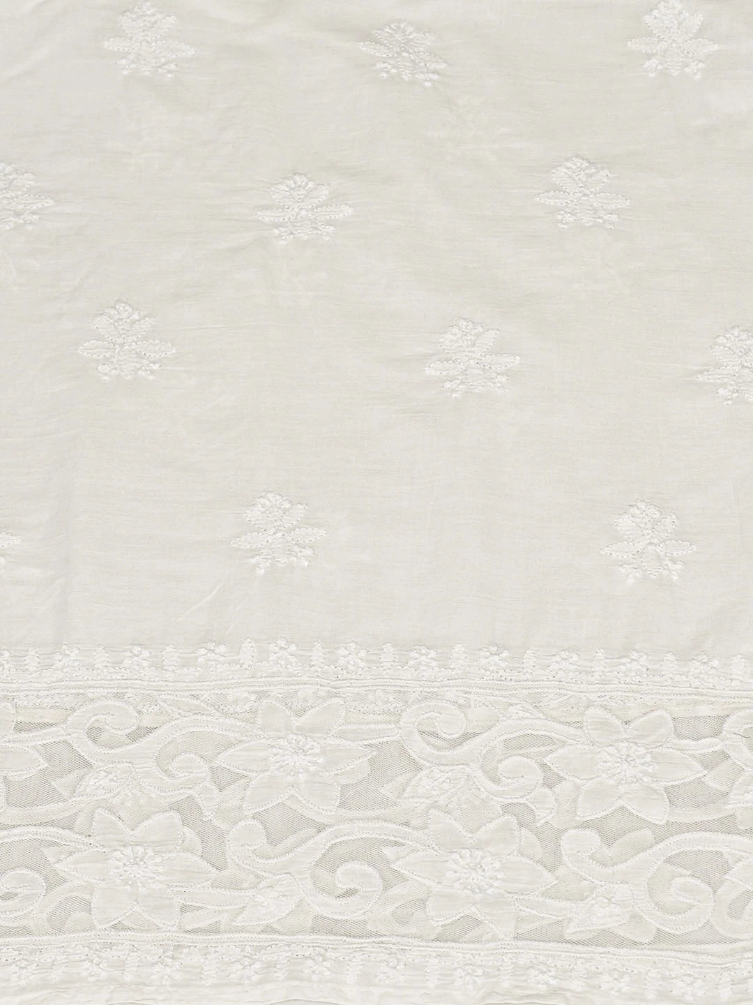 Ada Hand Embroidered White Cotton Lucknowi Chikankari Unstitched Kurta Dupatta Set 01A847346