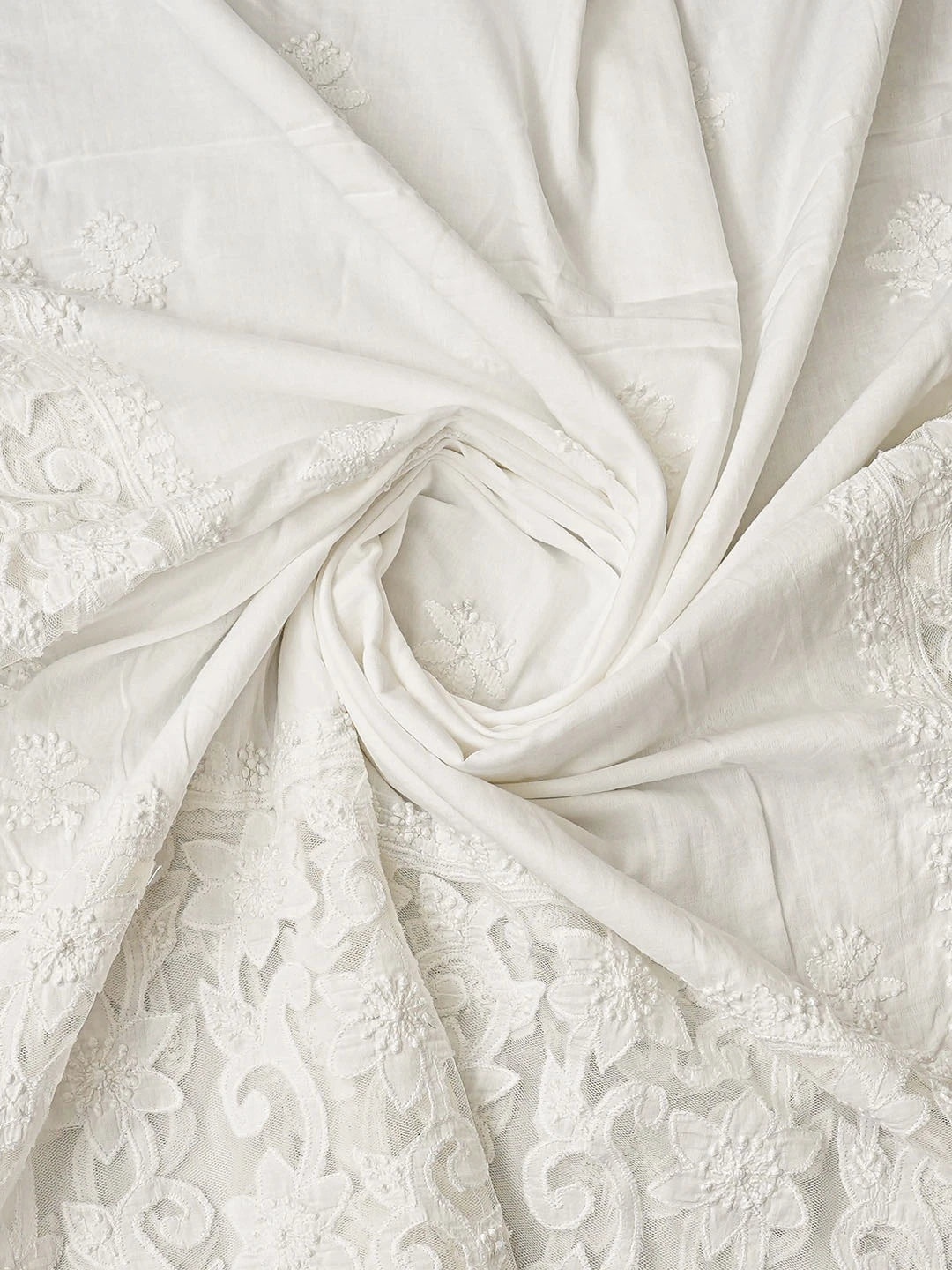 Ada Hand Embroidered White Cotton Lucknowi Chikankari Unstitched Kurta Dupatta Set 01A847346