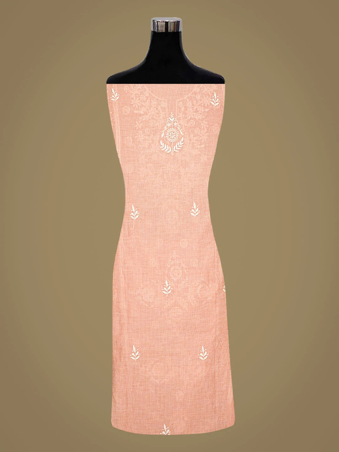 Ada Hand Embroidered Peach Chanderi Lucknowi Chikankari Semi-Stitched Kurta Dupatta Set 01A639217
