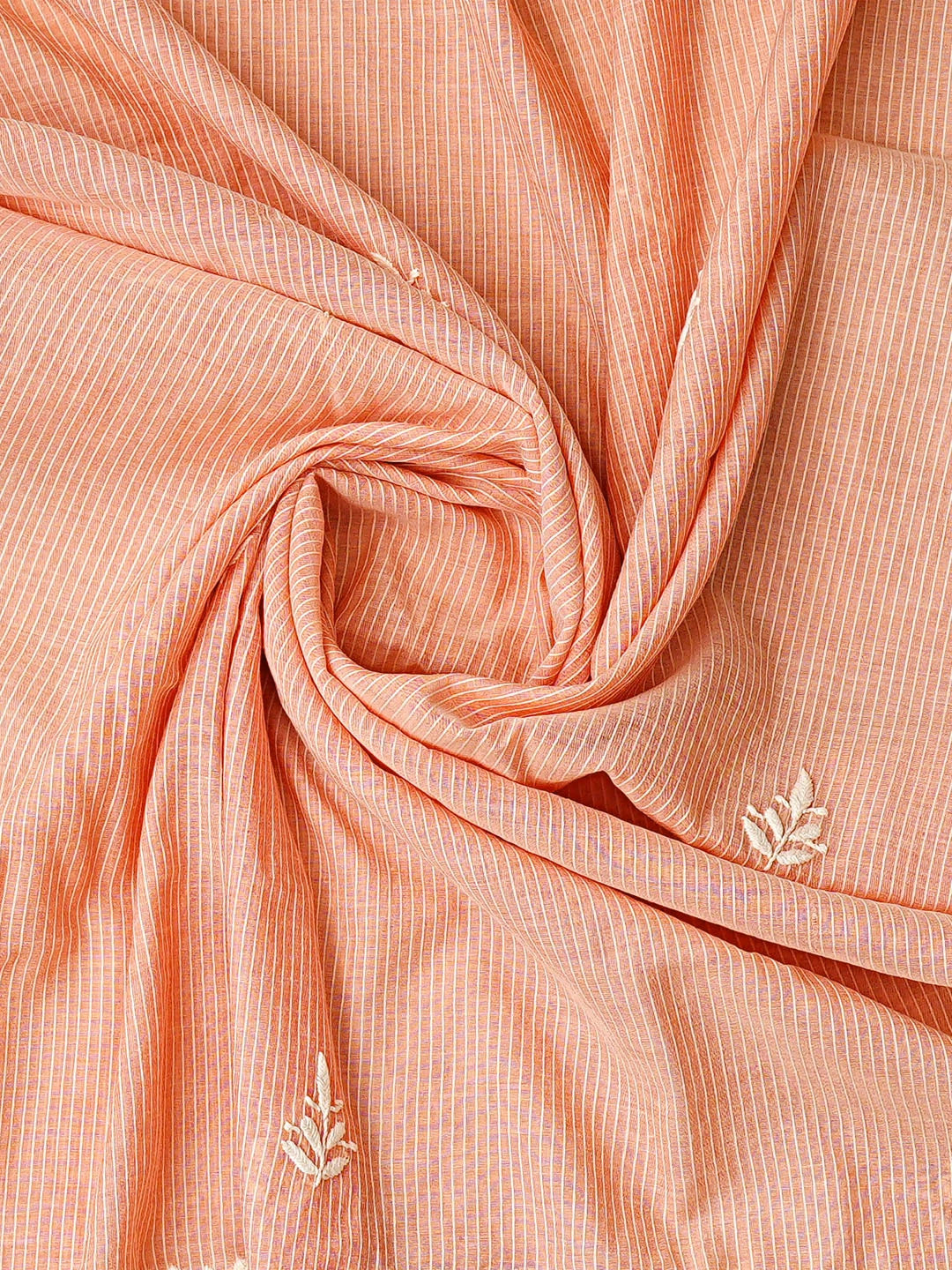 Ada Hand Embroidered Peach Chanderi Lucknowi Chikankari Semi-Stitched Kurta Dupatta Set 01A639217