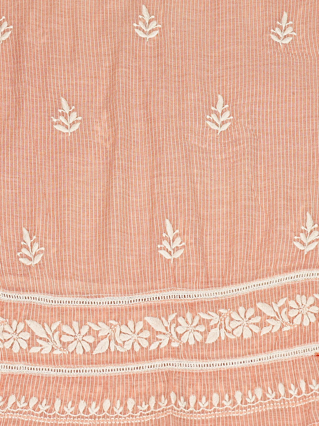 Ada Hand Embroidered Peach Chanderi Lucknowi Chikankari Semi-Stitched Kurta Dupatta Set 01A639217