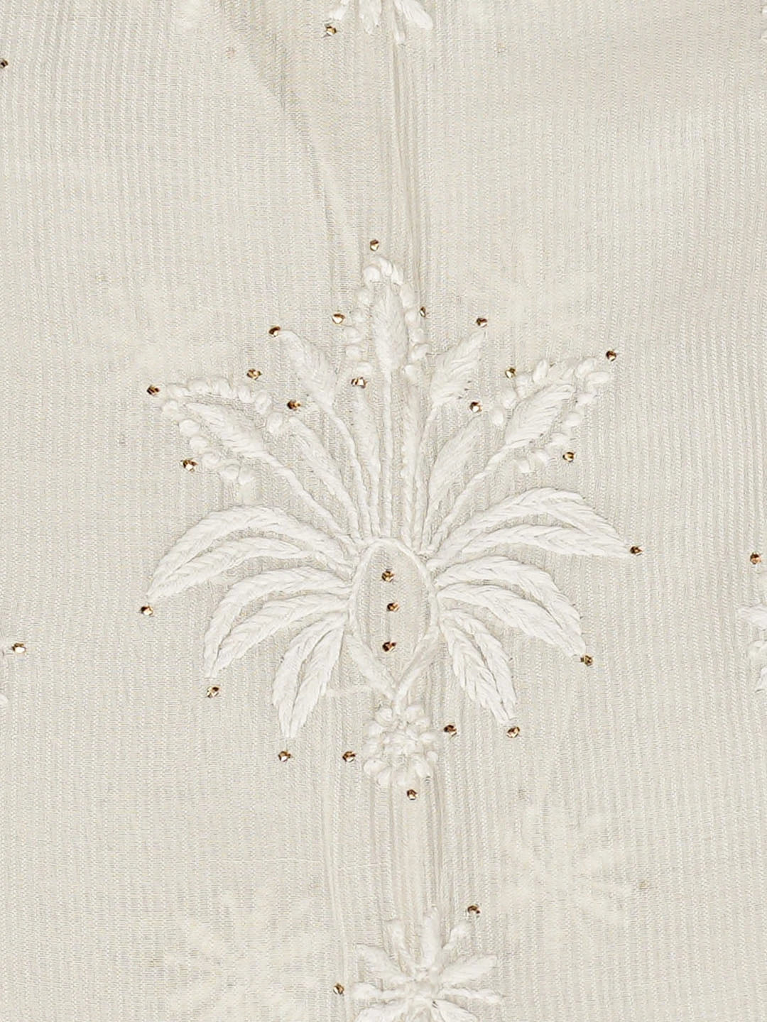 Ada Hand Embroidered White Chanderi Lucknowi Chikankari Semi-Stitched Kurta Dupatta Set With Mukaish Work 01A658824
