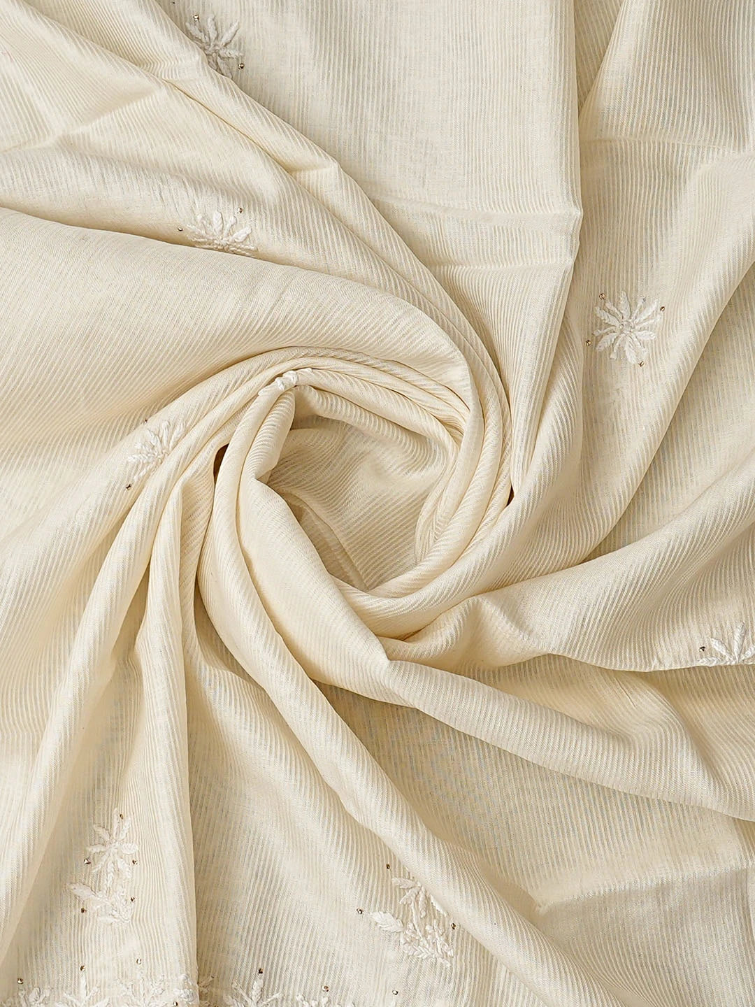 Ada Hand Embroidered White Chanderi Lucknowi Chikankari Semi-Stitched Kurta Dupatta Set With Mukaish Work 01A658824