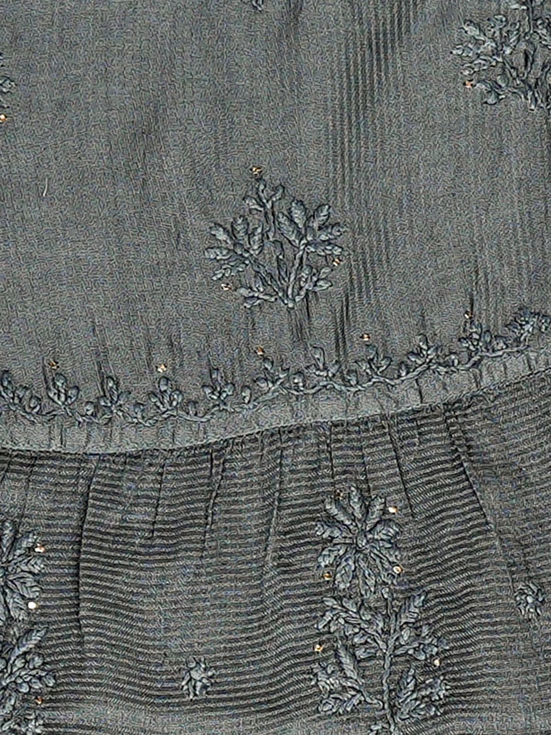 Ada Hand Embroidered Grey Chanderi Lucknowi Chikankari Semi-Stitched Kurta Dupatta Set With Mukaish Work 01A658859