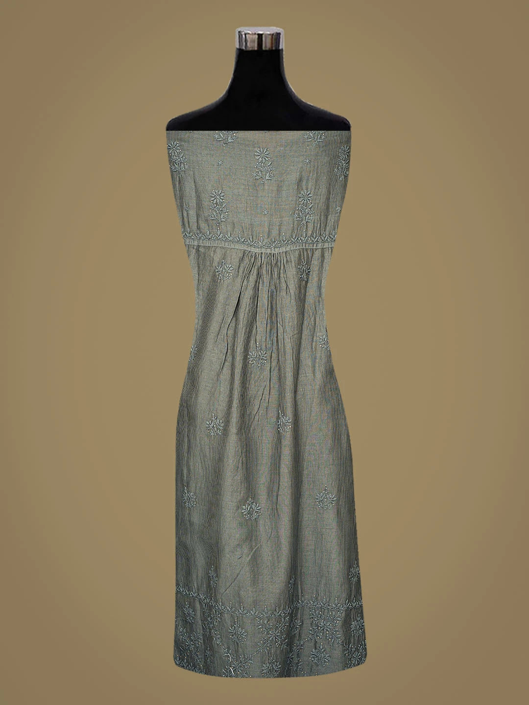 Ada Hand Embroidered Grey Chanderi Lucknowi Chikankari Semi-Stitched Kurta Dupatta Set With Mukaish Work 01A658859