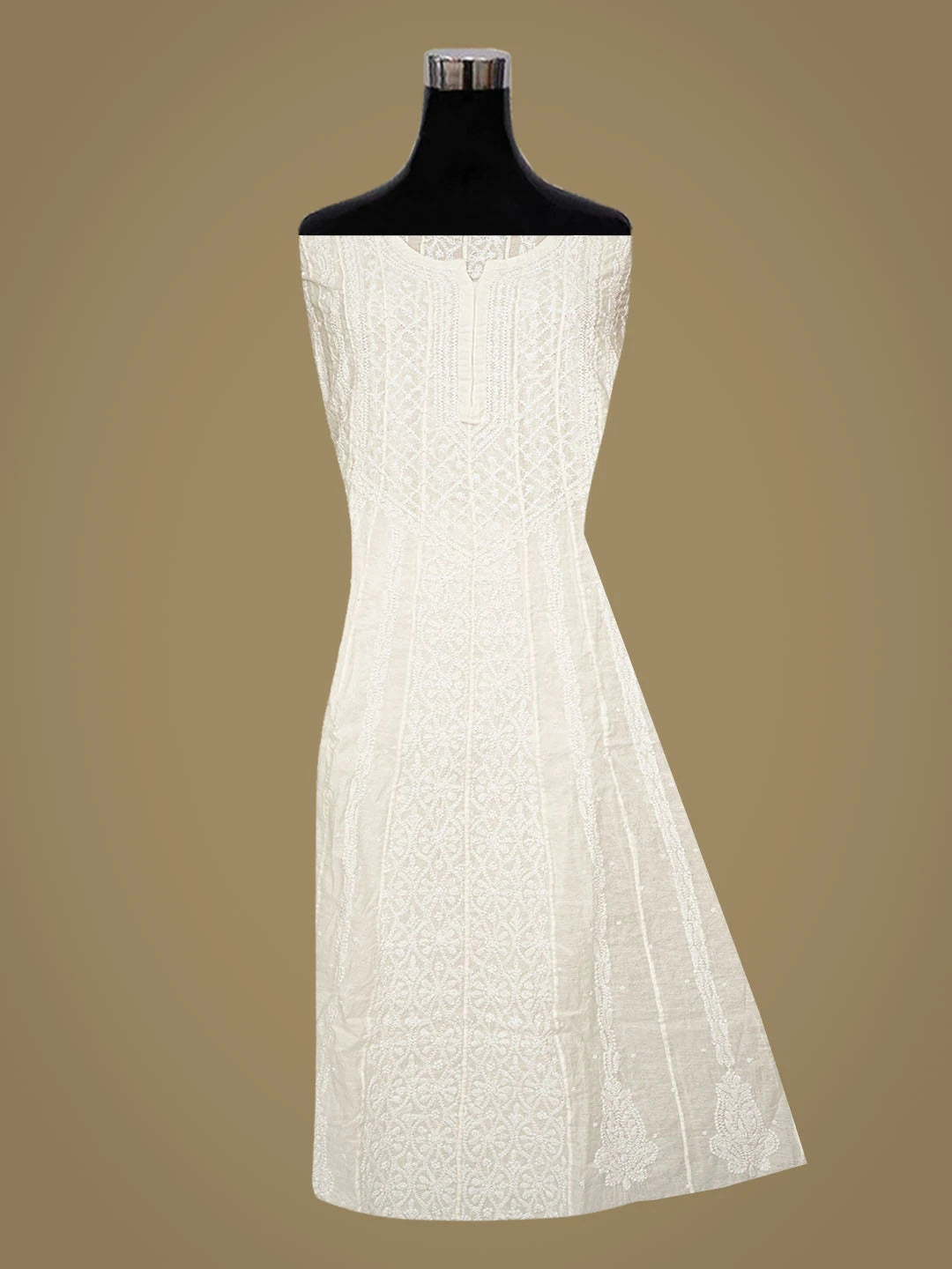 Ada Hand Embroidered White Chanderi Lucknowi Chikankari Semi-Stitched Anarkali Kurta Dupatta Set With Pearl Work 01A850133