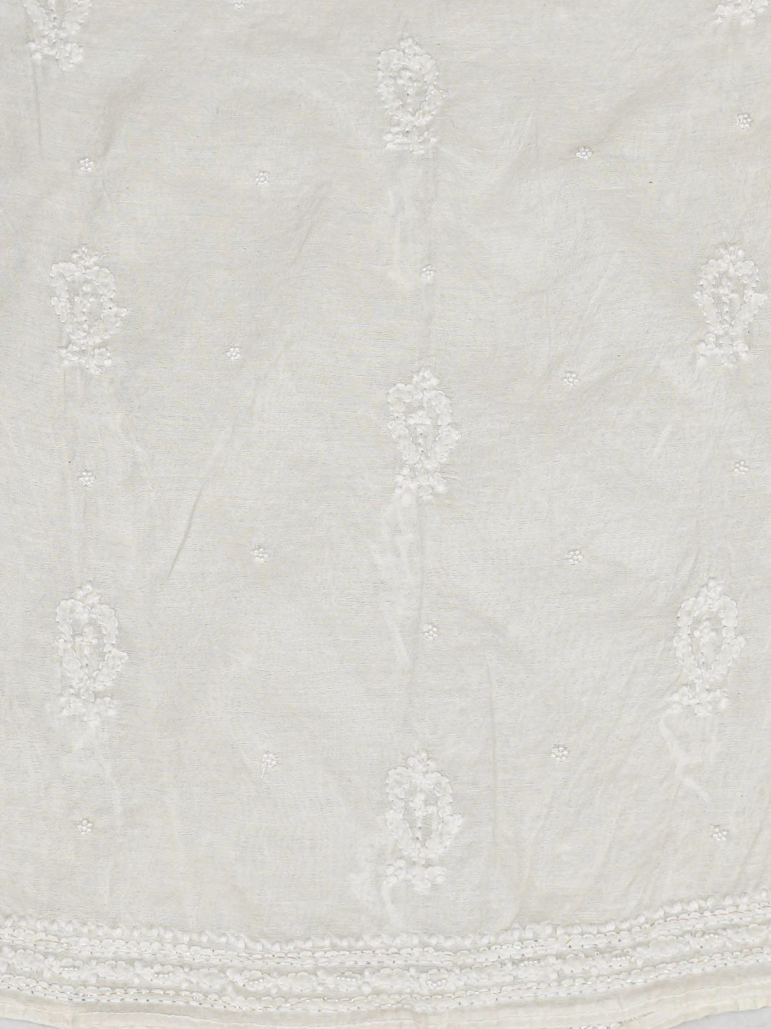 Ada Hand Embroidered White Chanderi Lucknowi Chikankari Semi-Stitched Anarkali Kurta Dupatta Set With Pearl Work 01A850133