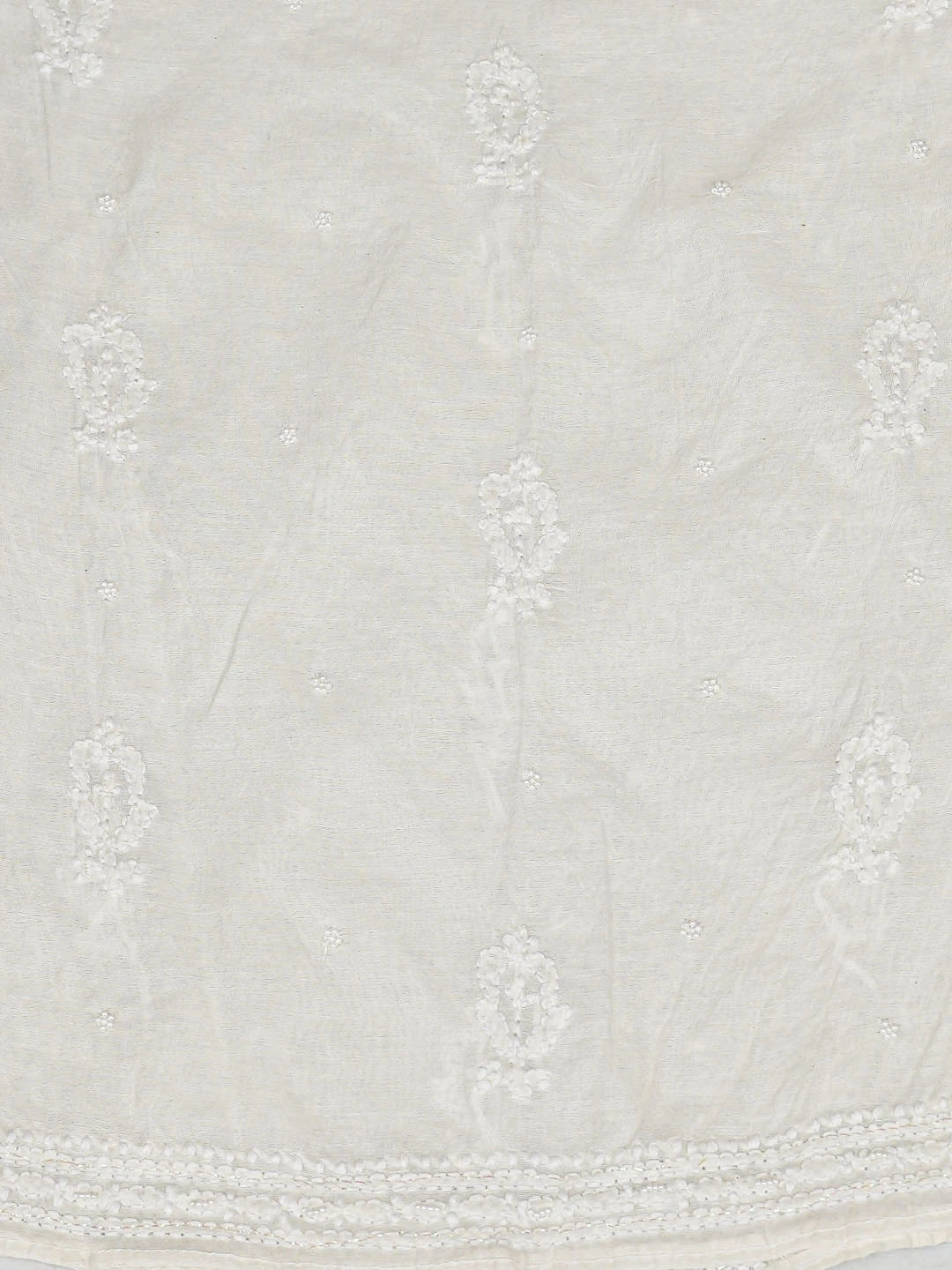 Ada Hand Embroidered White Chanderi Lucknowi Chikankari Semi-Stitched Anarkali Kurta Dupatta Set With Pearl Work 01A850133