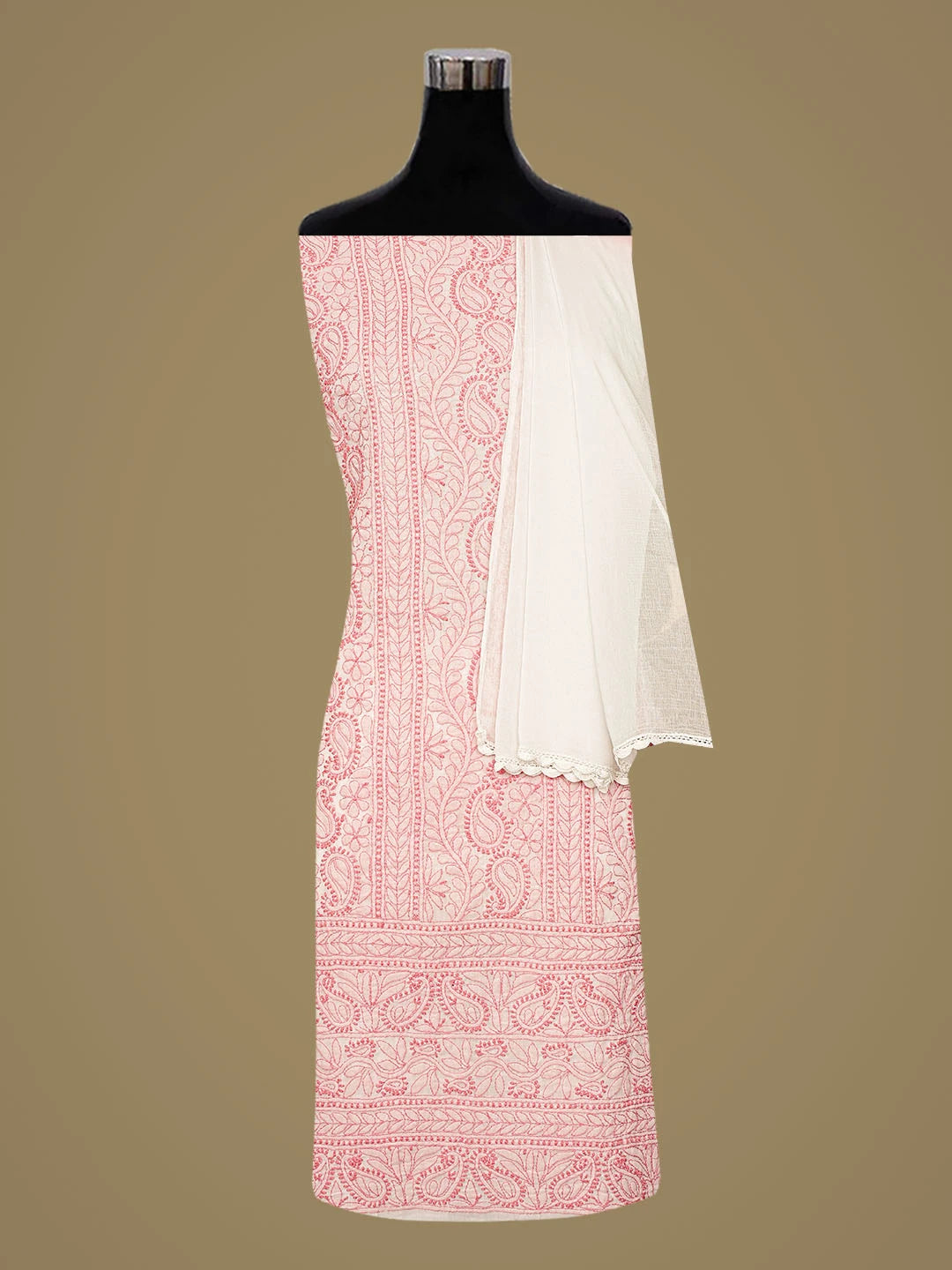 Ada Hand Embroidered White Cotton Lucknowi Chikankari Unstitched Suit Piece 01A239536