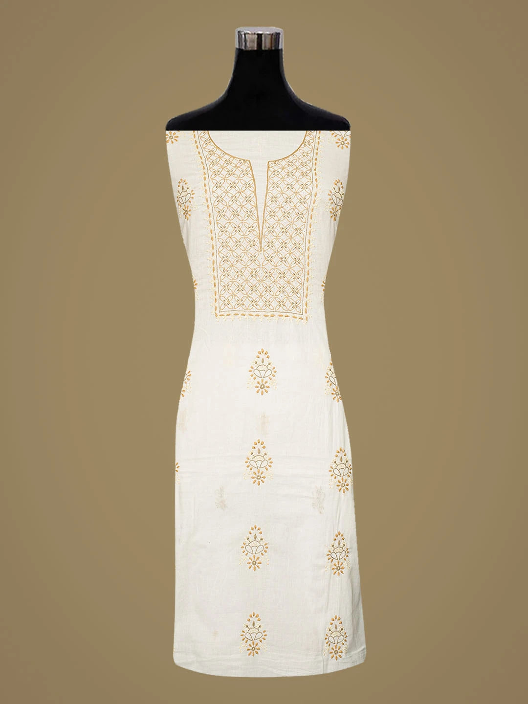 Ada Hand Embroidered White Cotton Lucknowi Chikankari Unstitched Suit Piece 01A37712