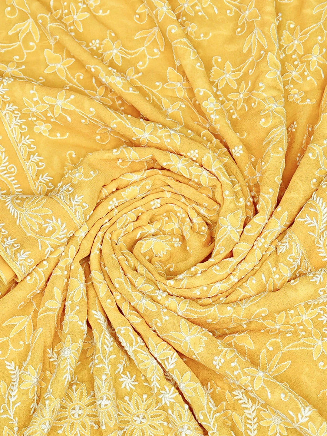 Ada Hand Embroidered Yellow Pure Georgette Lucknowi Chikankari Dupatta A301233