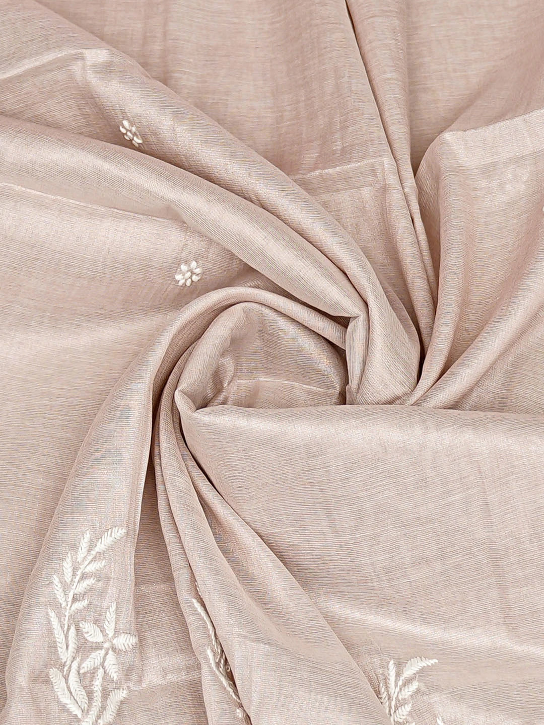 Ada Hand Embroidered Light Fawn Tissue Lucknowi Chikankari Dupatta 01A858106