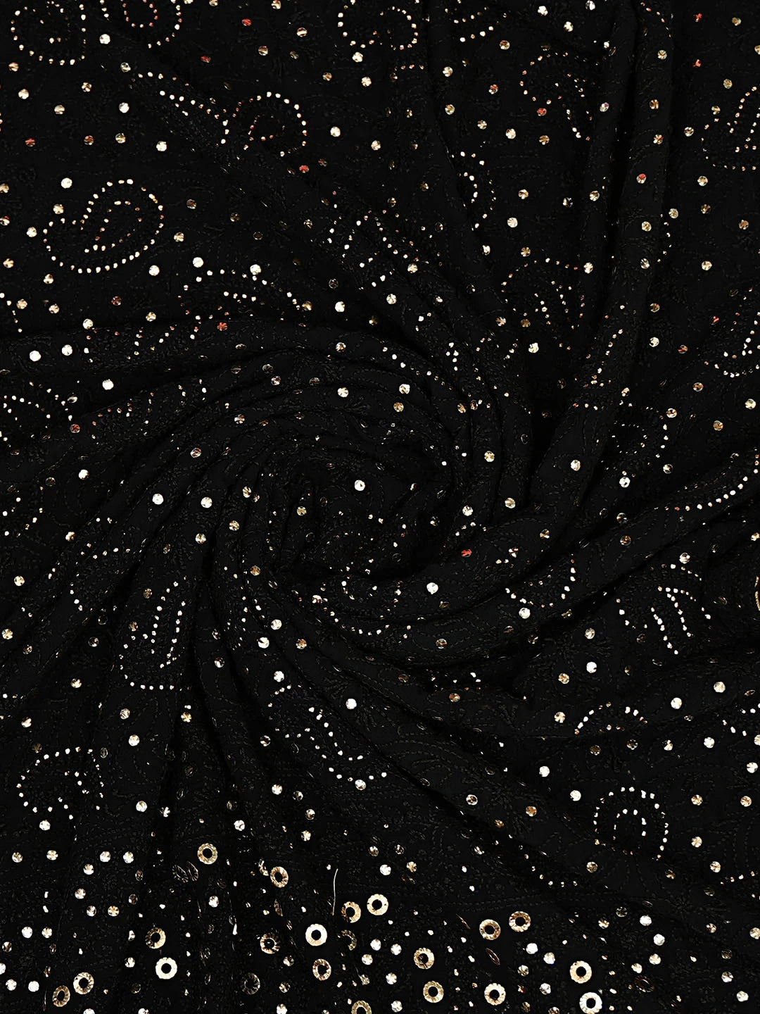 Ada Hand Embroidered Black Pure Georgette Lucknowi Chikankari Dupatta With Mukaish Work 01A61332