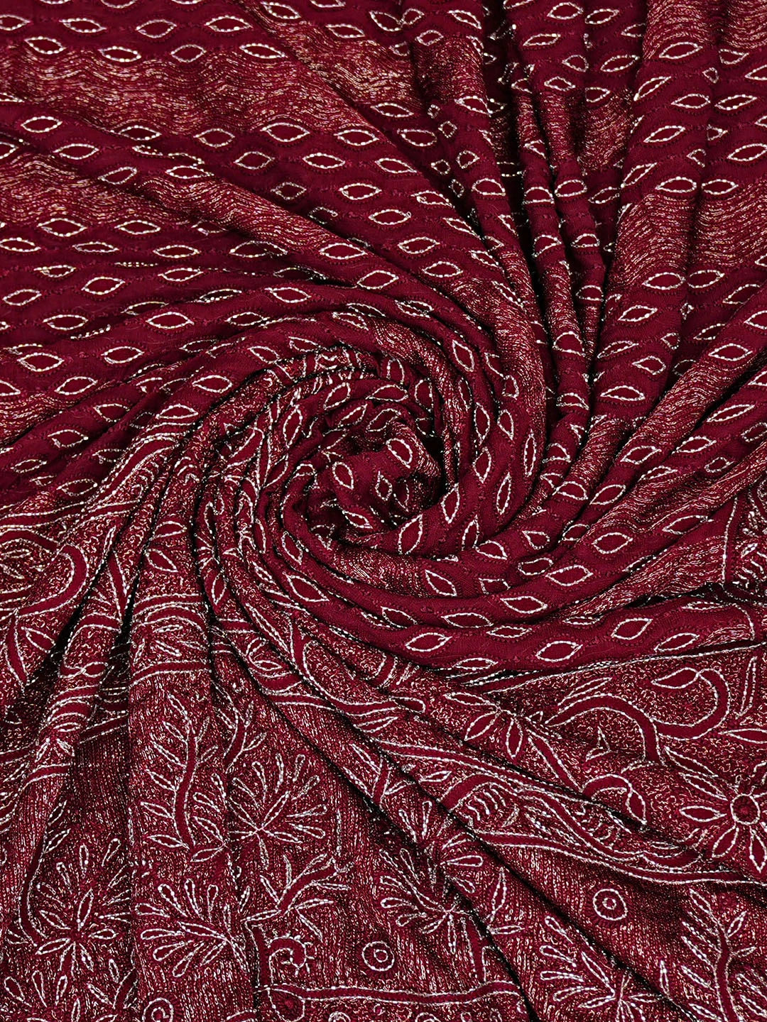 Ada Hand Embroidered Maroon Viscose Georgette Lucknowi Chikankari Dupatta With Cutdana Work 01A191006