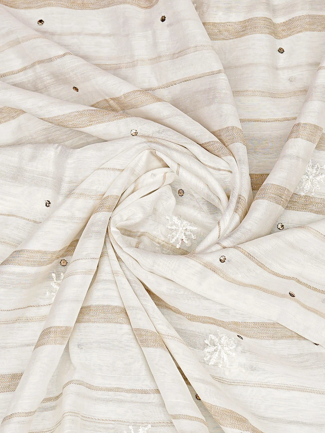 Ada Hand Embroidered White Chanderi Lucknowi Chikankari Dupatta With Mukaish Work 01A858152