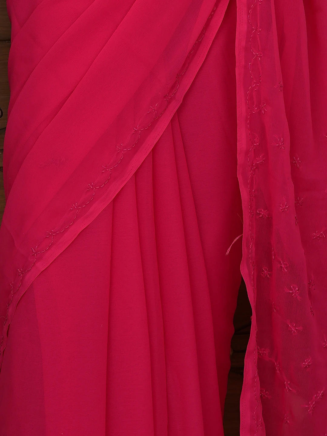 Ada Hand Embroidered Red Georgette Lucknowi Chikankari Saree With Blouse 01A853724