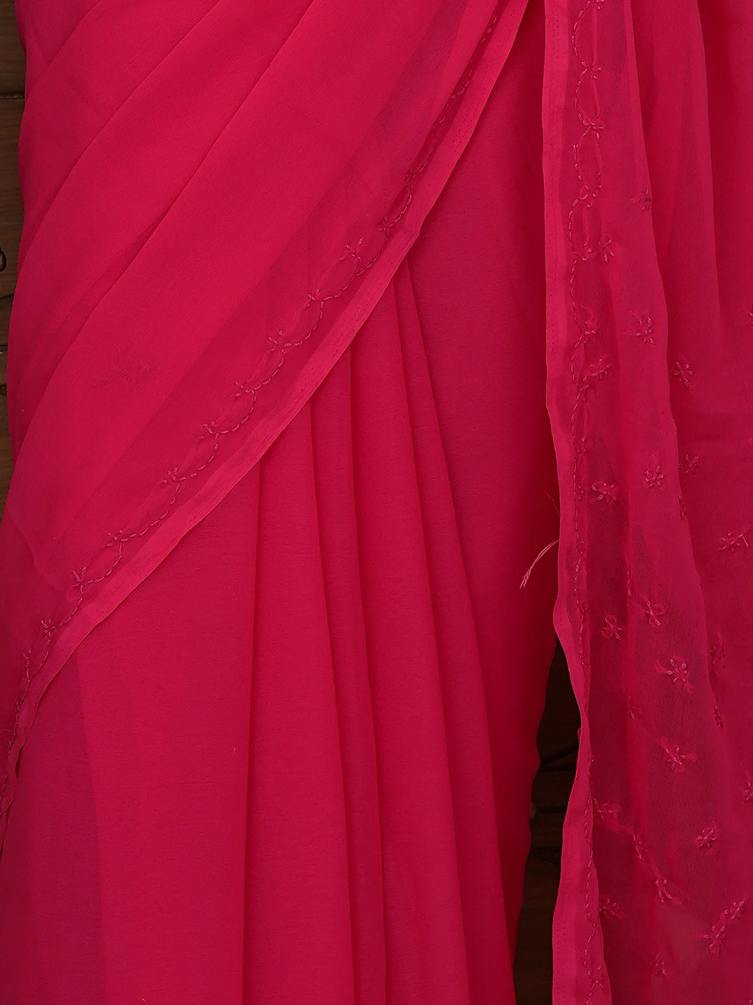 Ada Hand Embroidered Red Georgette Lucknowi Chikankari Saree With Blouse 01A853724