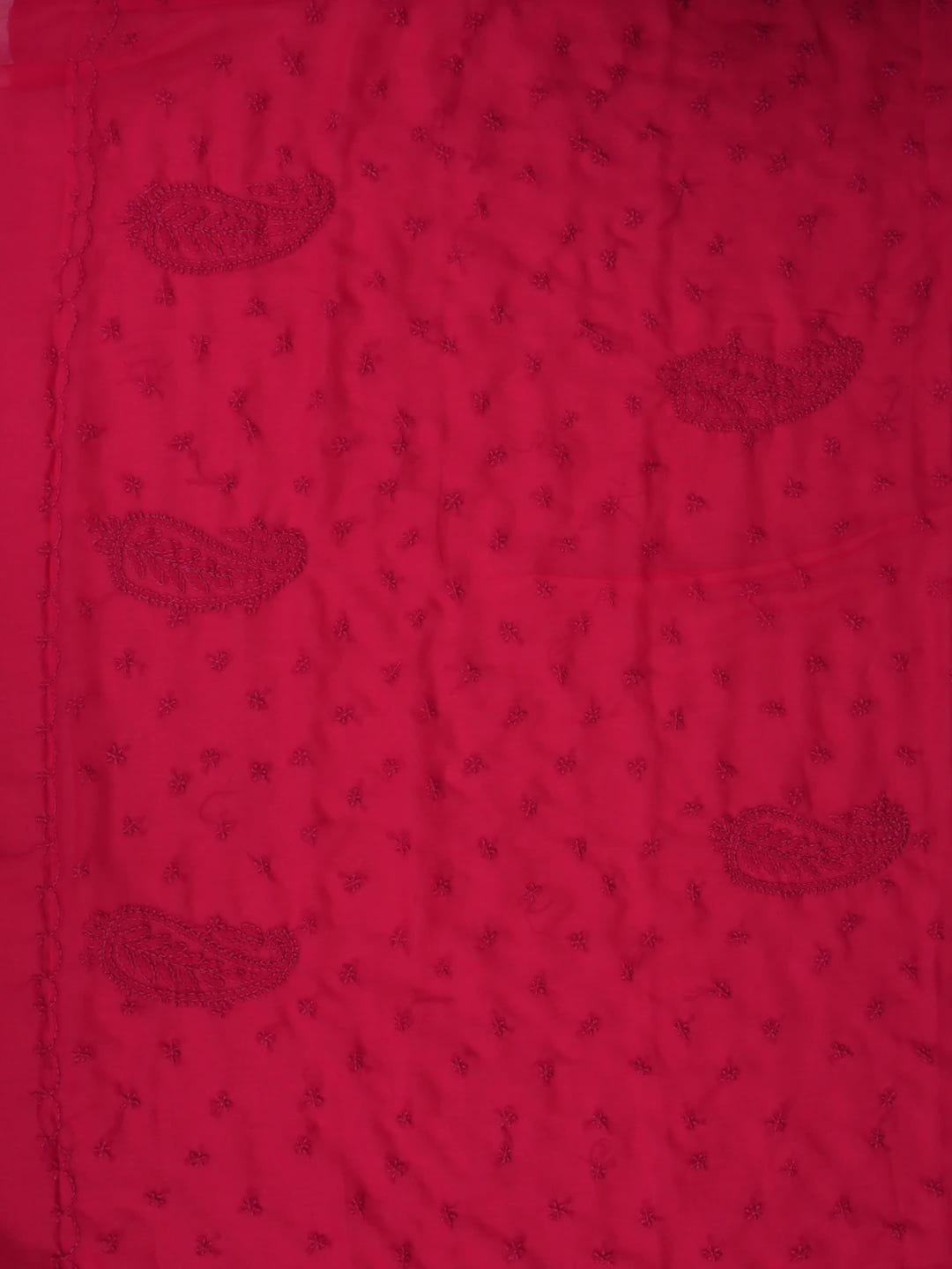Ada Hand Embroidered Red Georgette Lucknowi Chikankari Saree With Blouse 01A853724