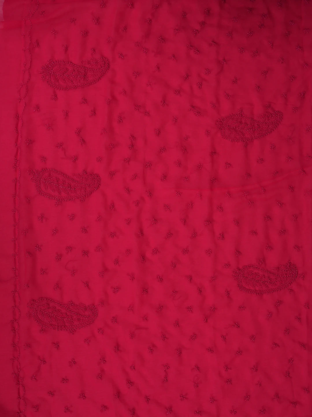 Ada Hand Embroidered Red Georgette Lucknowi Chikankari Saree With Blouse 01A853724