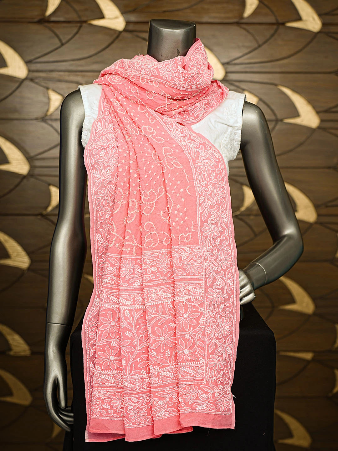 Ada Hand Embroidered Pink Pure Georgette Lucknowi Chikankari Dupatta 01A592077