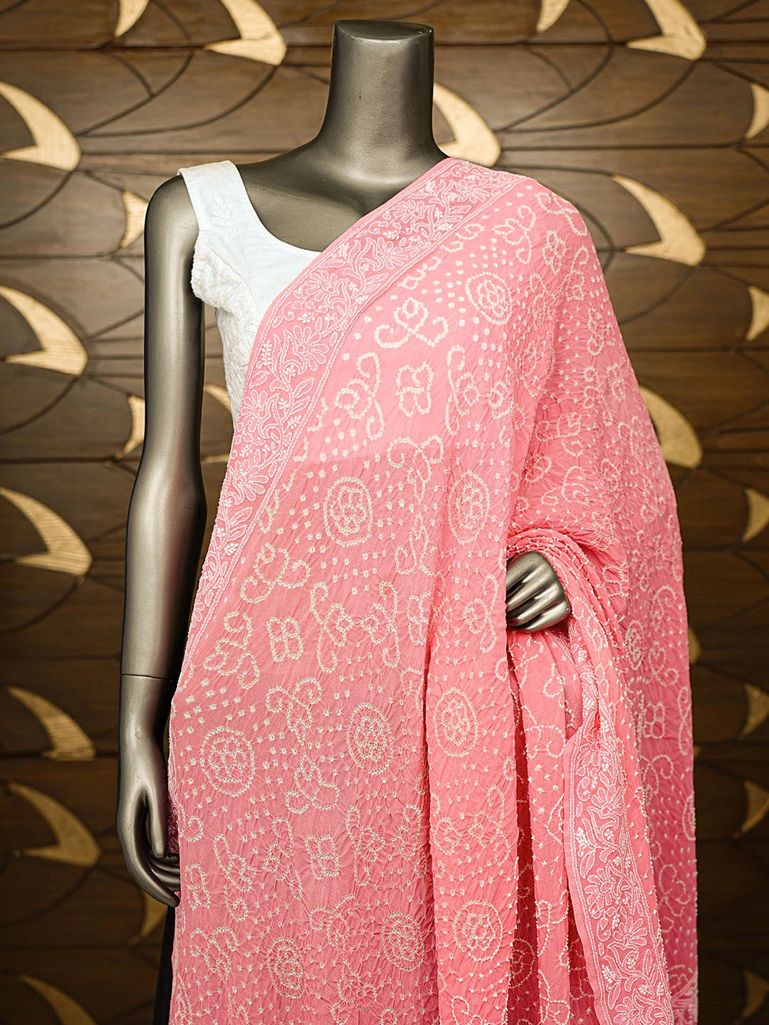 Ada Hand Embroidered Pink Pure Georgette Lucknowi Chikankari Dupatta 01A592077