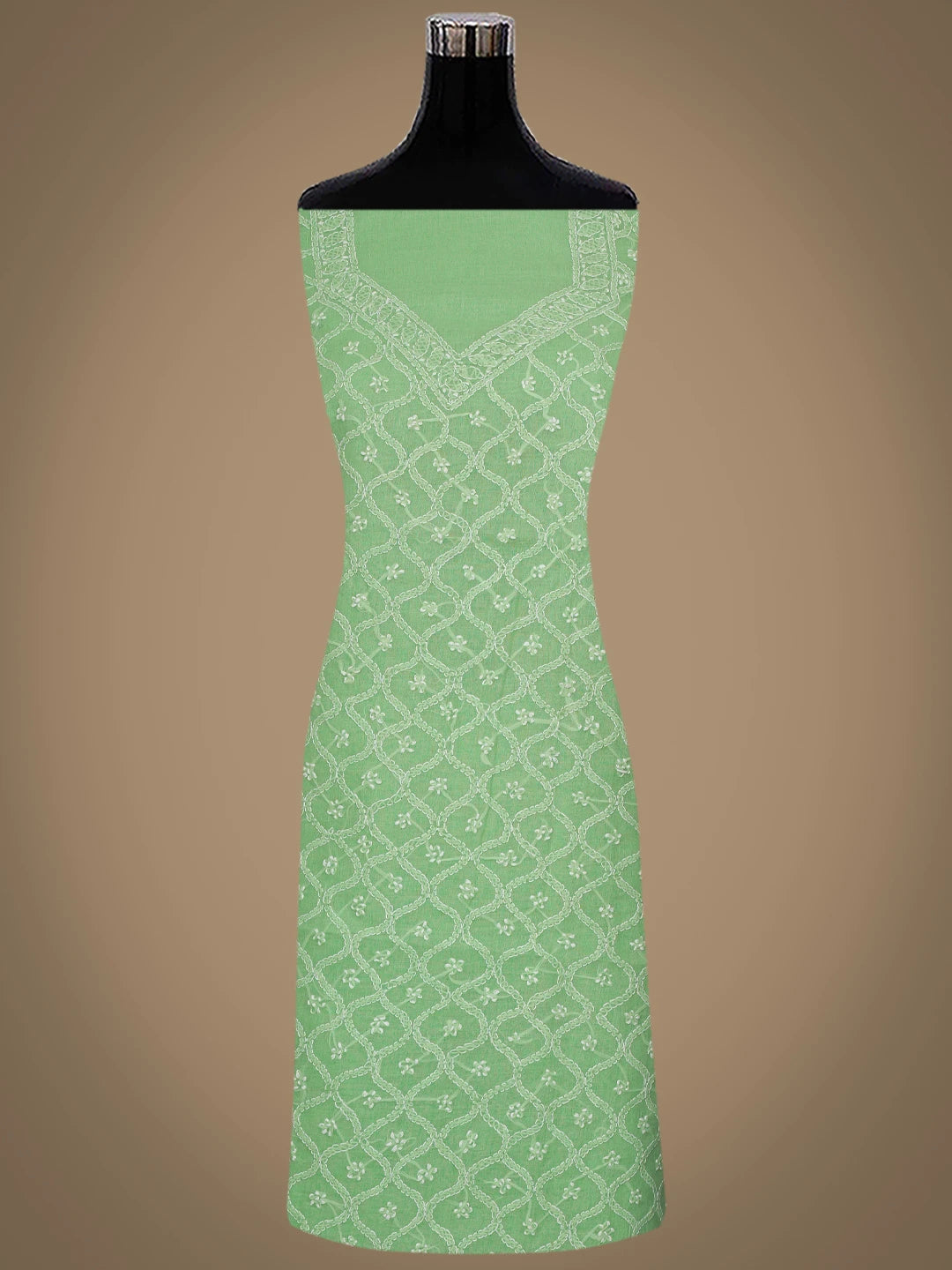 Ada Hand Embroidered Fern Green Cotton Lucknowi Chikankari Unstitched Suit Piece 01A853566