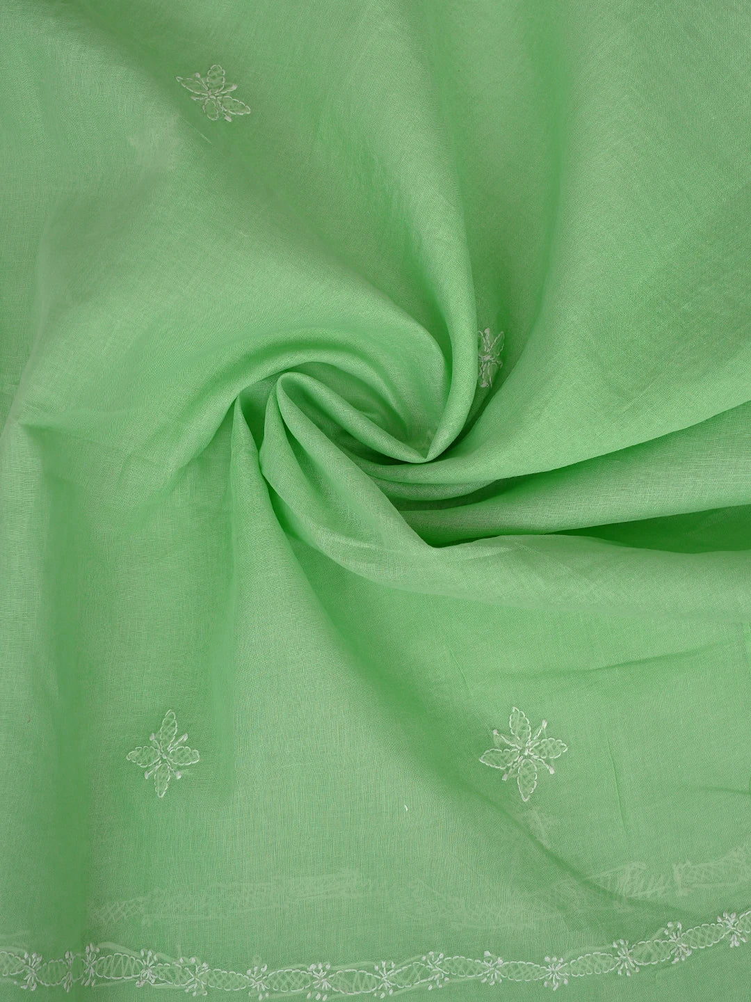 Ada Hand Embroidered Fern Green Cotton Lucknowi Chikankari Unstitched Suit Piece 01A853566