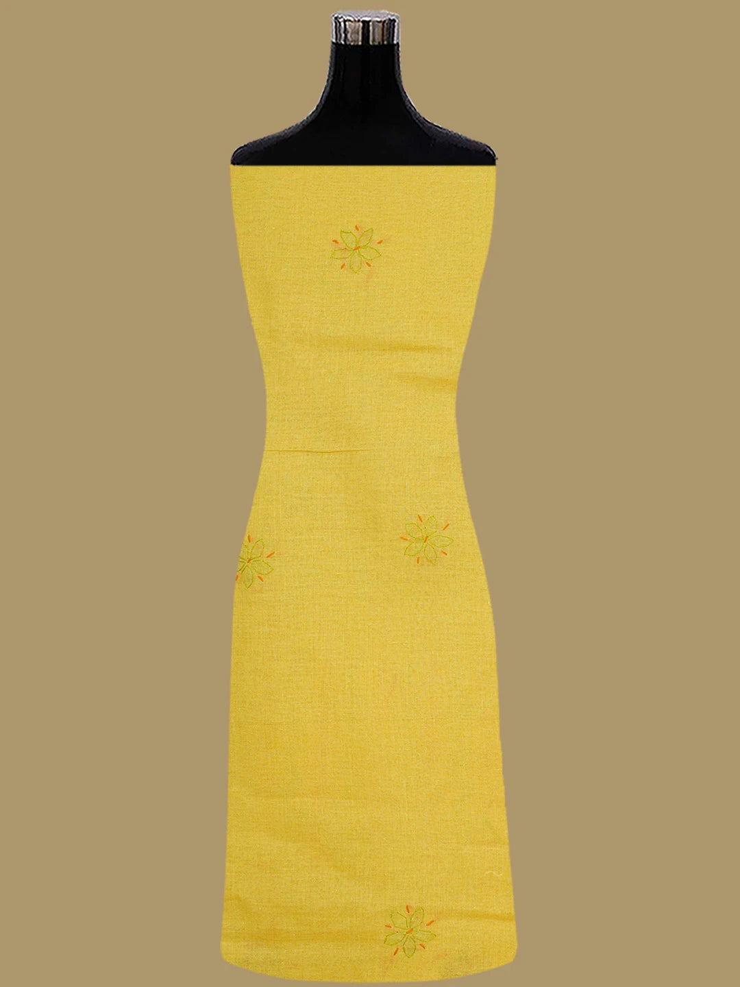 Ada Hand Embroidered Bright Yellow Cotton Lucknowi Chikankari Unstitched Suit Piece 01A853424
