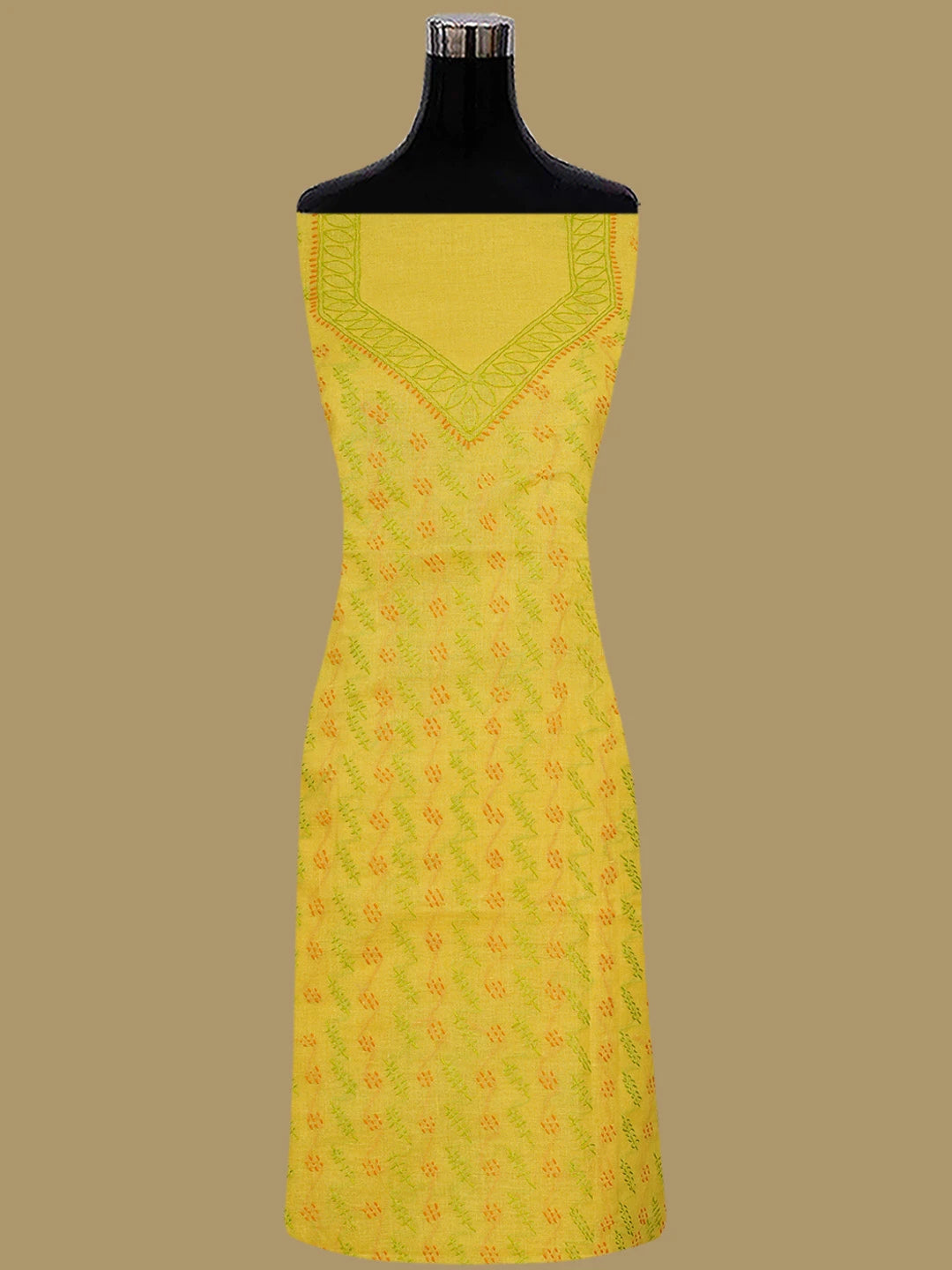 Ada Hand Embroidered Bright Yellow Cotton Lucknowi Chikankari Unstitched Suit Piece 01A853424