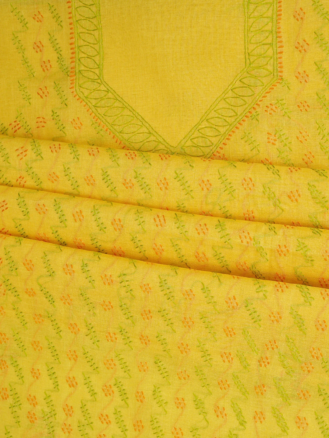 Ada Hand Embroidered Bright Yellow Cotton Lucknowi Chikankari Unstitched Suit Piece 01A853424