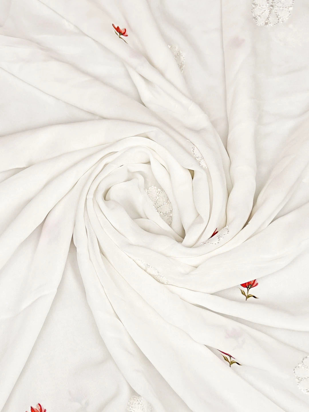 Ada Hand Embroidered Floral Printed White Viscose Georgette Lucknowi Chikankari Dupatta 01A834630