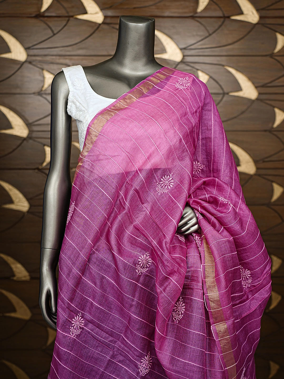 Ada Hand Embroidered Magenta Tussar Silk Lucknowi Chikankari Dupatta 01A844154