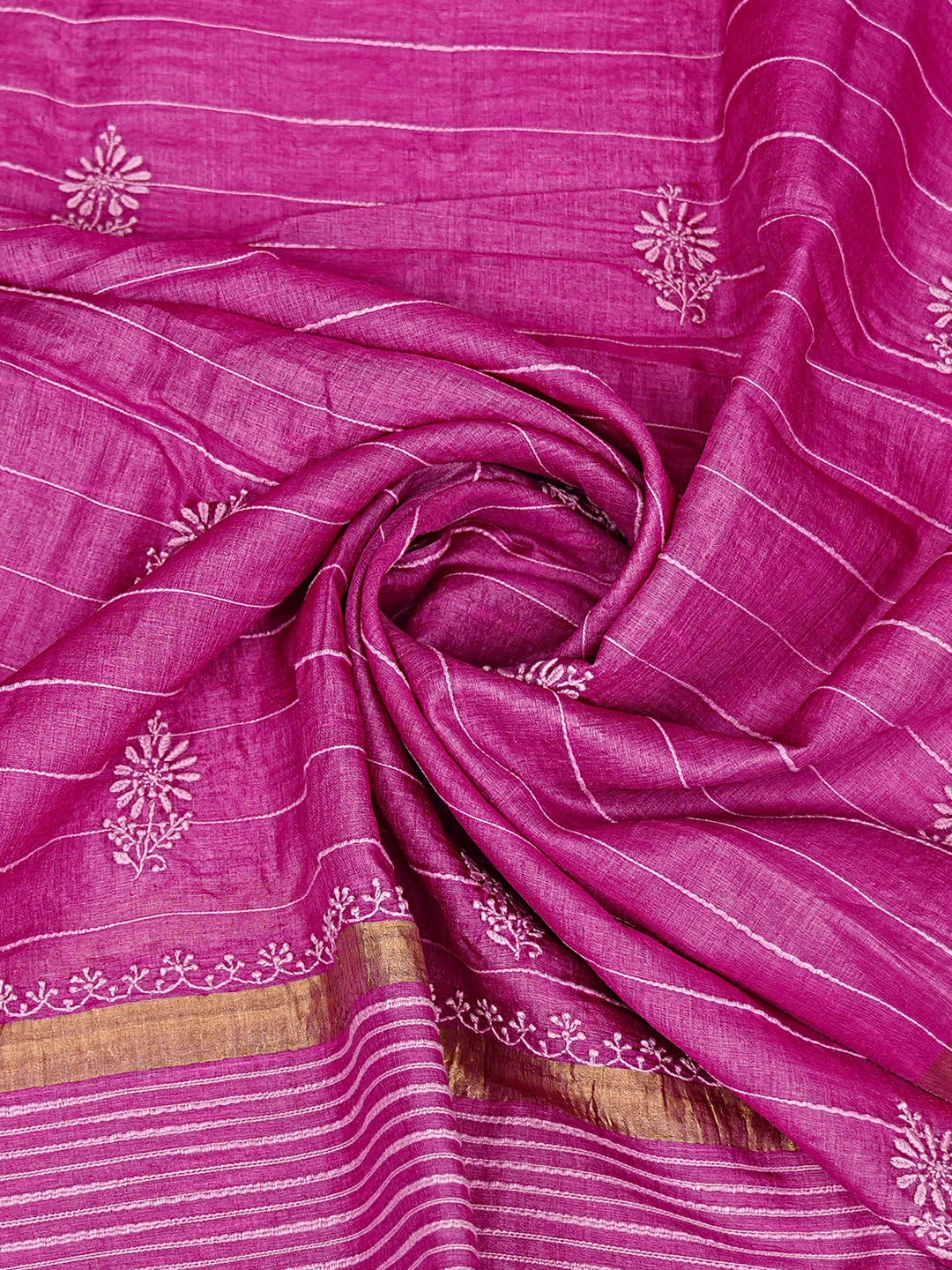 Ada Hand Embroidered Magenta Tussar Silk Lucknowi Chikankari Dupatta 01A844154