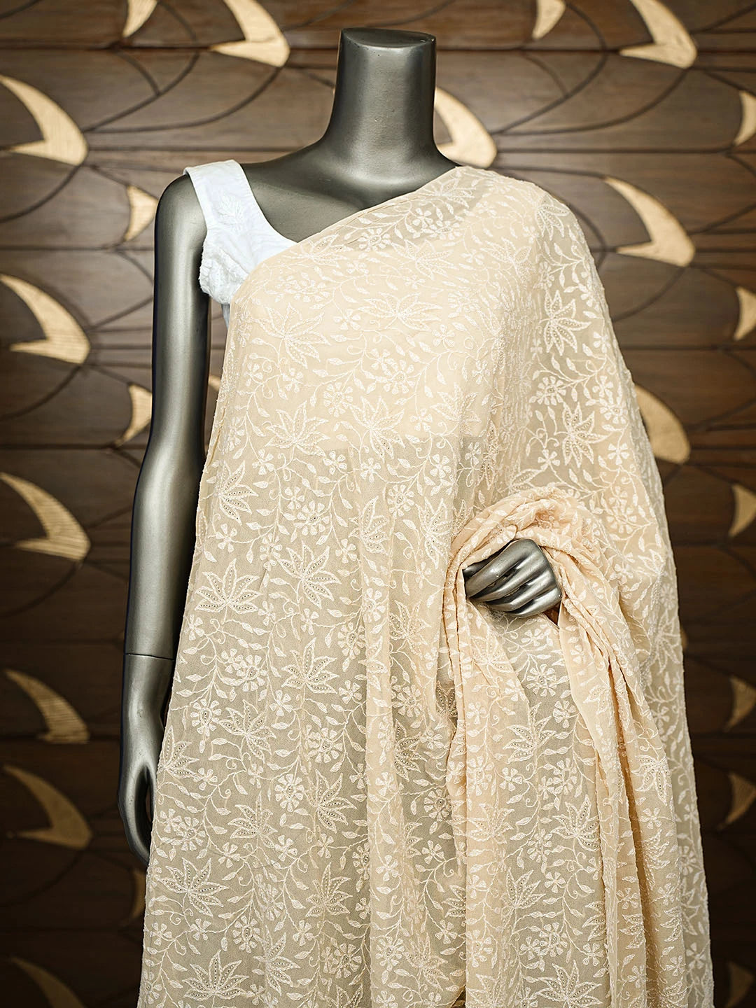 Ada Hand Embroidered Fawn Pure Georgette Lucknowi Chikankari Dupatta 01A727822